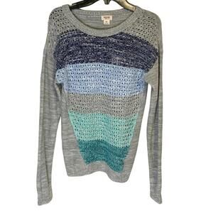 Mossimo Supply Co Womens Small Sweater Gray Blue Mint Striped Open Knit Pullover
